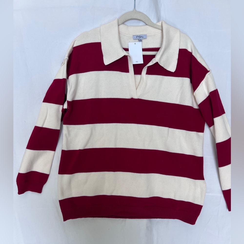 Polagram Red and White Striped Sweater 1XL NWT